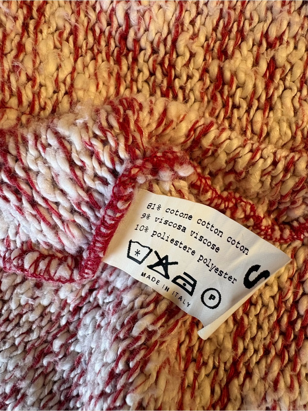 Album di Famiglia Cardigan ML Melange Cotton Blend Rosso White Boxy Open Sweater - Picture 9 of 14